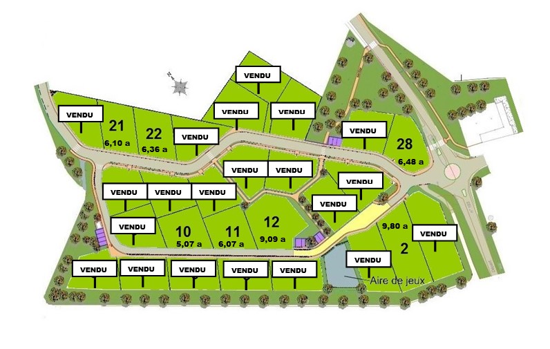Plan du lotissement communal indiquant les lots vendus et les lots disponibles